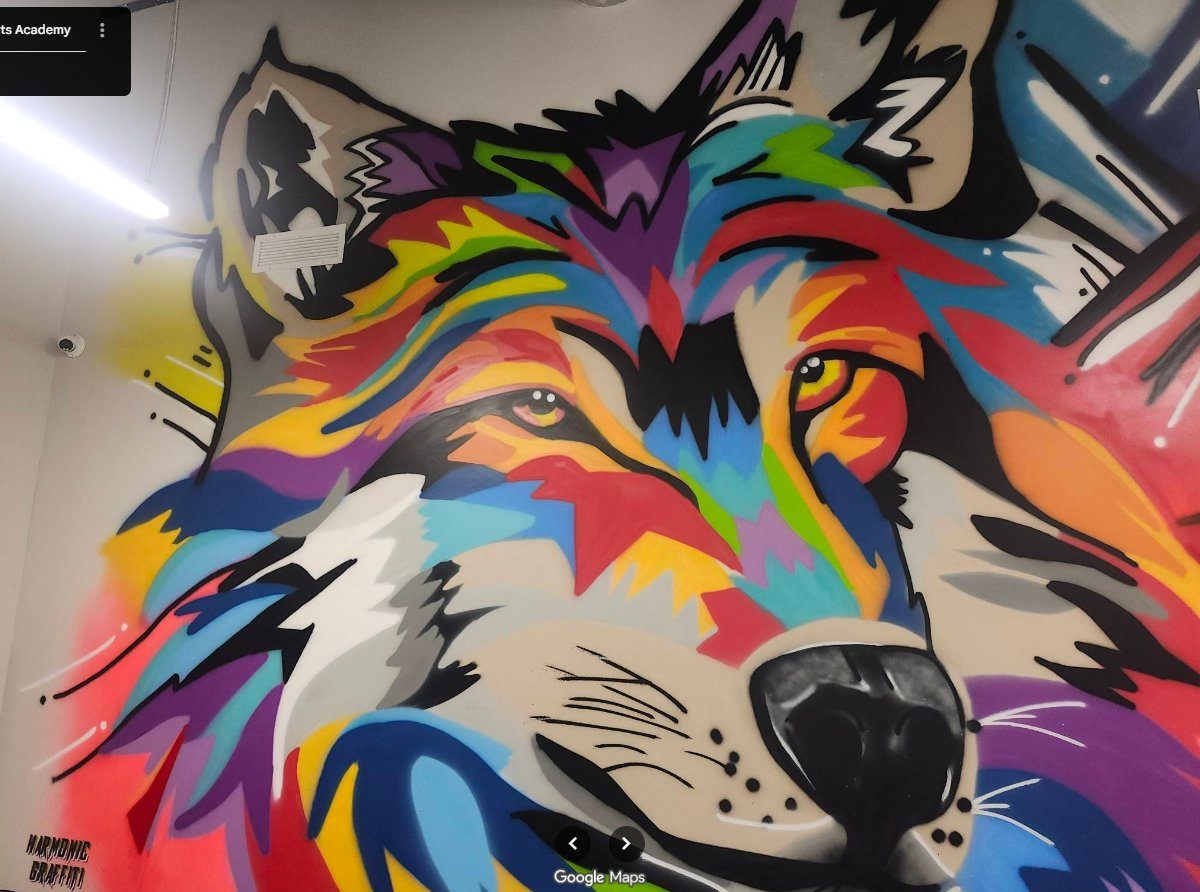 Wolf mural inside the dojo